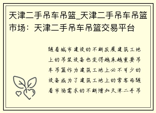 天津二手吊车吊篮_天津二手吊车吊篮市场：天津二手吊车吊篮交易平台