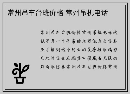 常州吊车台班价格 常州吊机电话