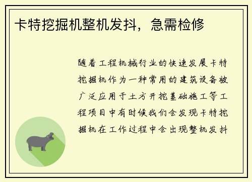 卡特挖掘机整机发抖，急需检修