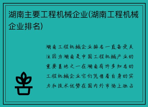 湖南主要工程机械企业(湖南工程机械企业排名)