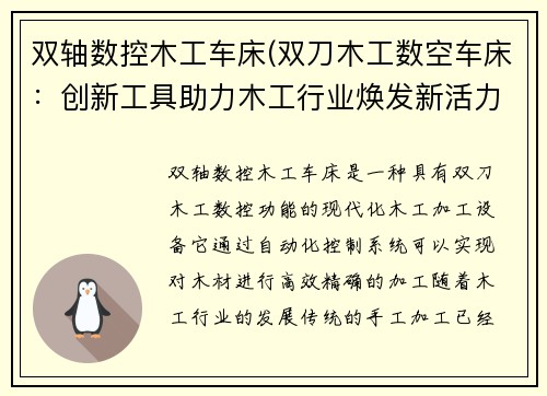 双轴数控木工车床(双刀木工数空车床：创新工具助力木工行业焕发新活力)